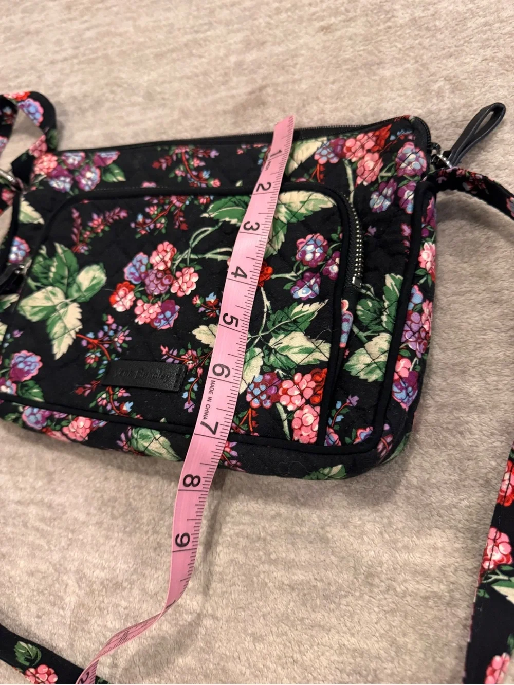 Vera Bradley Black Multi Floral Quilted “winter berry” Crossbody Bag